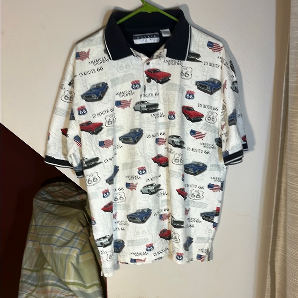 Men's White Graphic Route 66 Polo Shirt Automotive